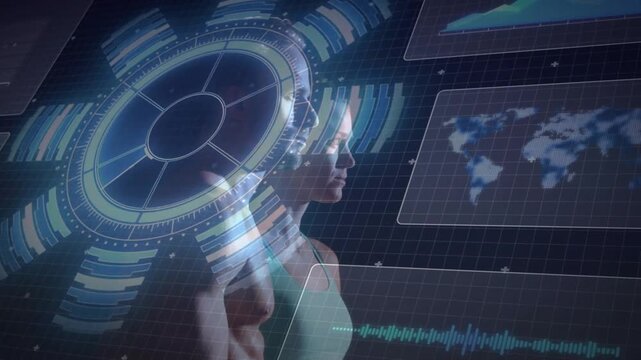Two profiles appearing and aligning with hologram rings, panels updating, showing ID data for demo
