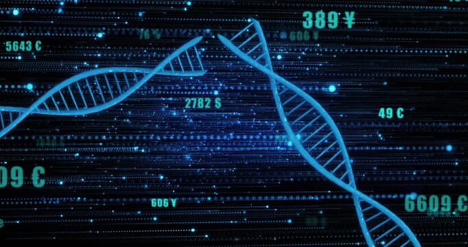 Second helix entering from left initiating crossing, helices crossing and shifting currency symbols