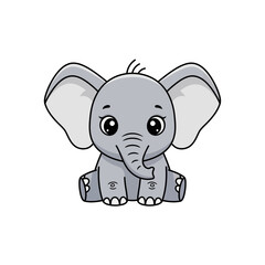 Fototapeta premium Cute cartoon elephant sitting on white background vector illustration
