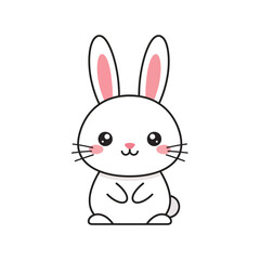 Obraz premium Cute cartoon bunny rabbit with big eyes and pink ears sitting upright