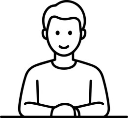 Obraz premium Hand Drawn Man Sitting at Desk Black and White Avatar Illustration in Minimal Line Art Style Design