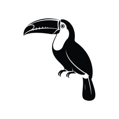 Fototapeta premium Black and white illustration of a toucan perched on a branch