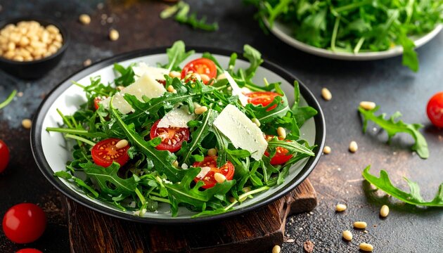 Rucola Salat mit Parmesan und Pinienkernen