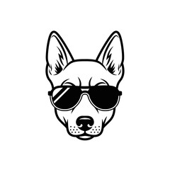 Dog wearing sunglasses vector illustration simple design black and white
