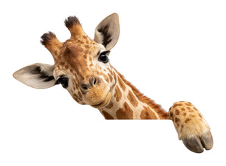 PNG Curious giraffe peeking playfully. © Rawpixel.com