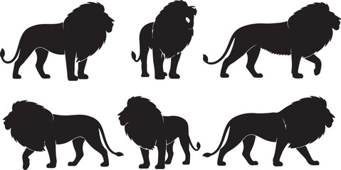 Lion Silhouette Vector Set - Roaring and Walking African Lion Icon Collection  © Ai_Images