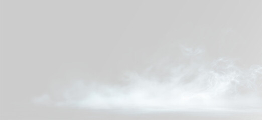 Realistic white smoke fog effect with low laying mist, ideal for cinematic ground atmosphere, mystical floor design or cold winter weather simulation