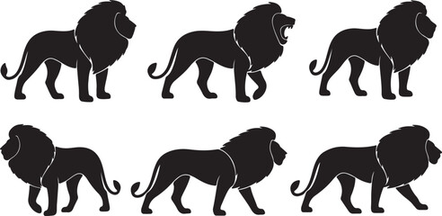 Lion Silhouette Vector Set - Roaring and Walking African Lion Icon Collection  © Ai_Images
