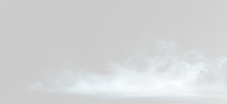 Realistic white smoke fog effect with low laying mist, ideal for cinematic ground atmosphere, mystical floor design or cold winter weather simulation