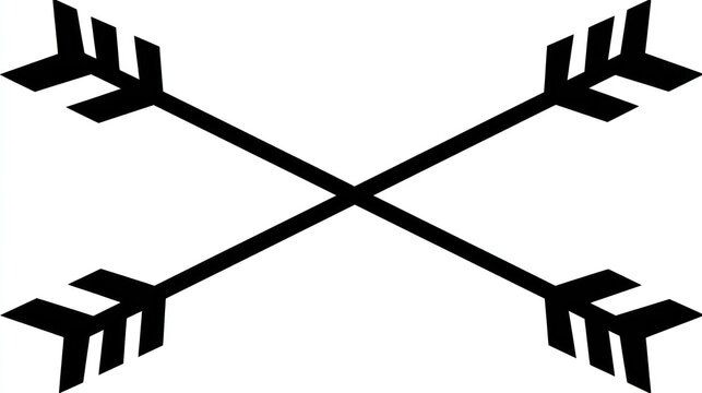 Two black arrows crossed, facing outward, points at corners, minimalistic, on white