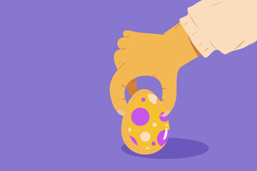 Fototapeta premium Illustration of a Hand Picking Up a Decorated Polka Dot Easter Egg