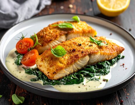 Fisch mit Spinat und Sahnesauce
