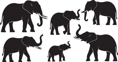 Minimalist vector illustration of wild elephant family and herd for safari concept © Ai_Images