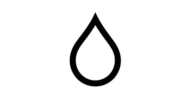 Minimalist black droplet outline isolated on stark white, with a smooth, teardrop shape