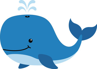 Naklejka premium Blue cartoon whale spouting water with a smiling face Black outline coloring book