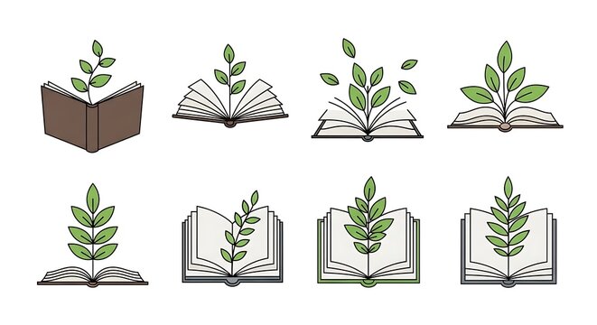Illustration of Books with Growing Plants.