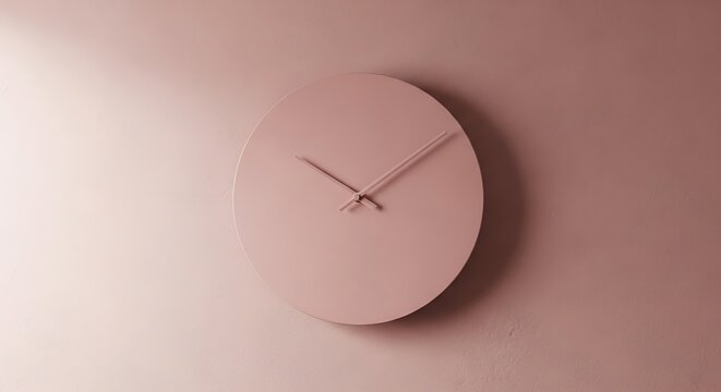 Minimalist Clock on Pink Wall Decoration.