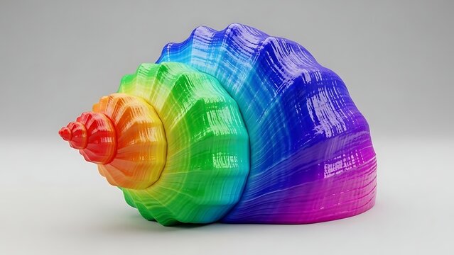 Seashell with rainbow colors on surface