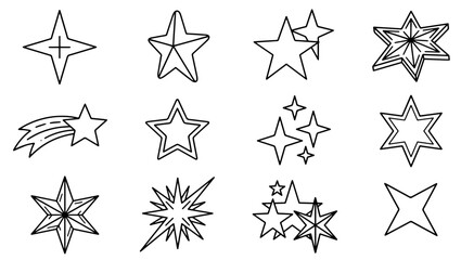 Stylized Sparkle Star Vector Icons Twinkle and Shine Isolated on PNG Background, sparkle, star, sparkle icon, star icon, twinkle, shine, twinkling star, shooting star, decorative star, vector sparkle, © TalalAhmad