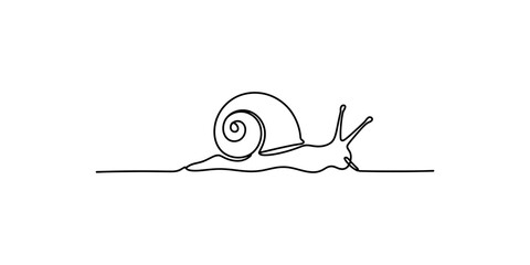 A minimalist continuous line drawing of a snail with a spiral shell, crawling on a flat surface Vector, illustration © Pabon Art Gallery