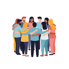 Fototapeta premium Diverse Group of People Hugging in a Circle, Unity and Togetherness Concept