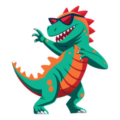 Fototapeta premium Cool Dinosaur Wearing Sunglasses – Funny Cartoon Dino Character Vector Illustration