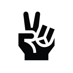 Obraz premium Peace hand symbol illustration, simple black and white vector graphic