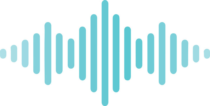 Abstract teal sound wave equalizer illustration on a white background, audio signal frequency concept.