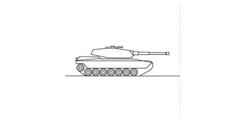 A simple line art illustration of a modern main battle tank viewed from the side Vector, illustration © Pabon Art Gallery