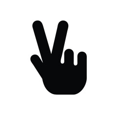 Obraz premium Black hand symbol showing two fingers in a peace or victory gesture on white background
