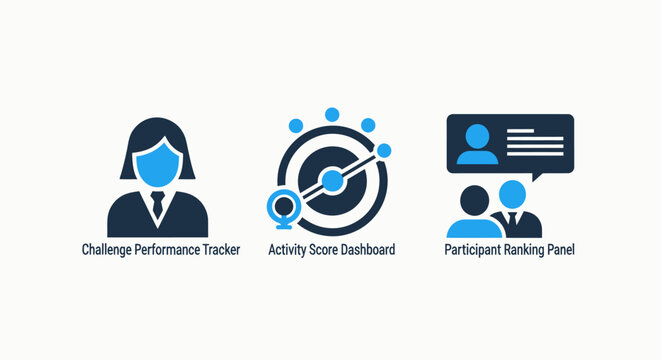 Performance tracking and ranking icons for challenges and participants