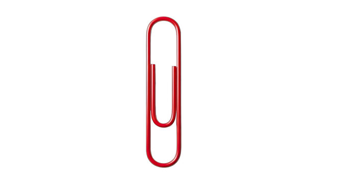 Neon red paperclip isolated on transparent background