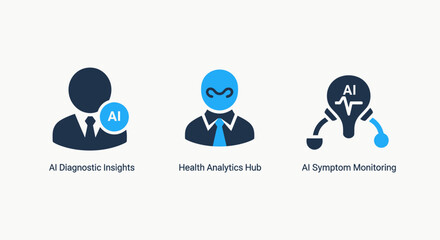 Fototapeta premium Ai health analytics, diagnostic insights, symptom monitoring icons - medical technology