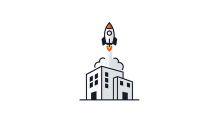 Fototapeta premium Rocket Ship Launching from Building Top.