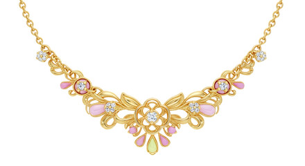 Luxury Gold Necklace with Pink and White Stones