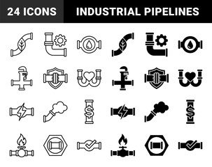 Hybrid Industrial Pipeline and Infrastructure Icons Featuring Eco Energy Water Management Security and Financial Pipe Systems in Minimalist Style