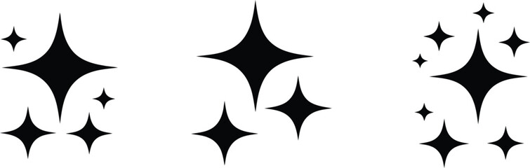 Fototapeta premium Distinctive cluster of three symmetrical black star elements placed on a clear white surface