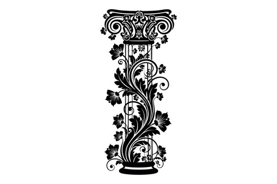 Ancient greek or roman style decorative column with floral pattern