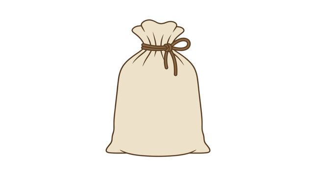 A beige cloth bag with a brown tie.