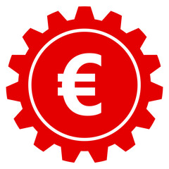 Fototapeta premium Euro Währung Finanzen Einstellungen Icon Vektor Grafik Symbol für europäisches Geld und Banking auf rotem Zahnrad transparent png