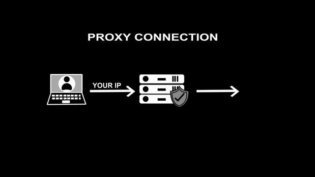 Proxy Connection Network Diagram White Icon on Black Background. 4k Vedio