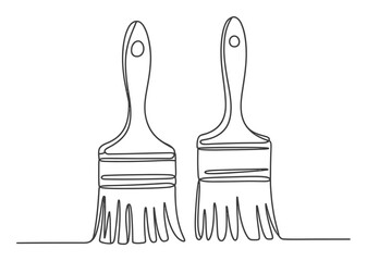 Obraz premium Minimalist Line of Two Paint Brushes on a White Background
