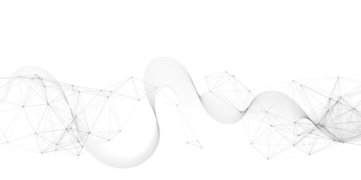 Abstract geometric background with connecting dot and lines with low poly triangle shapes with waves. Mesh Background Vector design digital technology concept Global network connection data structure.