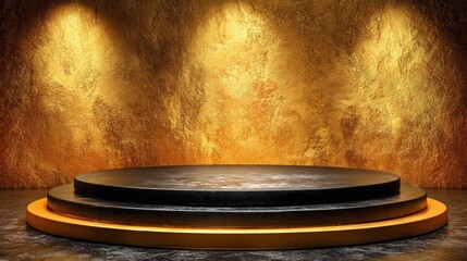 Obraz premium Shimmering Black and Gold Stage Background for Presentations and Events