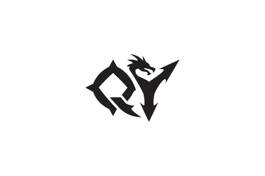 Dragon incorporated into modern qy logo design silhouette for branding and identity