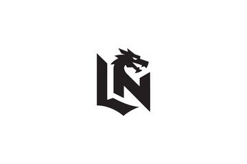 Obraz premium Dramatic dragon head logo integrated with bold ln monogram design