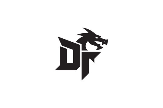 Dramatic dragon head logo design merging with bold dt monogram for powerful branding