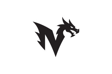 Fototapeta premium Dynamic black dragon emblem incorporating the letter n for brand identity