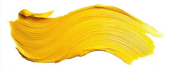 The Yellow Paint Stroke on White Background with Bold Brush Texture and Motion