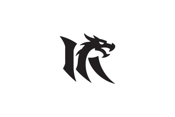 Obraz premium Dynamic black dragon head integrated into stylized 'ir' logo design